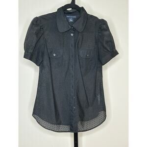 French Connection Blouse- size 6- black, button down eyelet‎ pattern